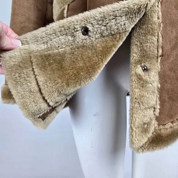 Vintage Guess Brown Penny Lane Faux Sherpa Jacket Size M - Picture 6 of 12